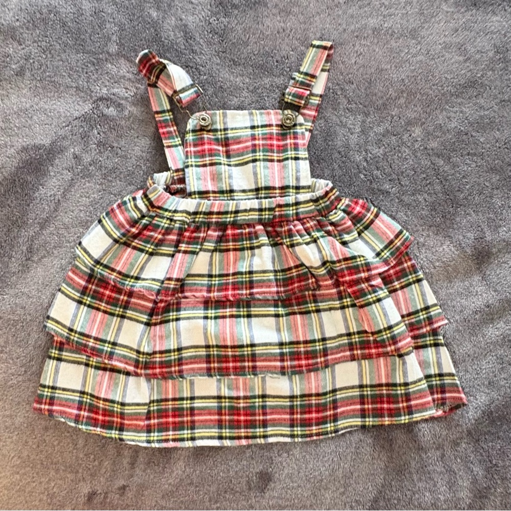 Amazon Flannel, Ruffle, Plaid, Overall Dress - Red, Green, White sz 3T/4T